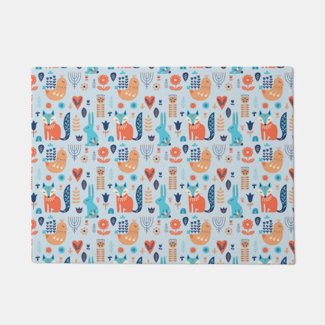 Folk Art Woodland Animal Pattern Deurmat (Voorkant)