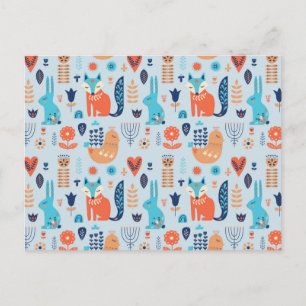 Folk Art Woodland Animal Pattern Feestdagenkaart