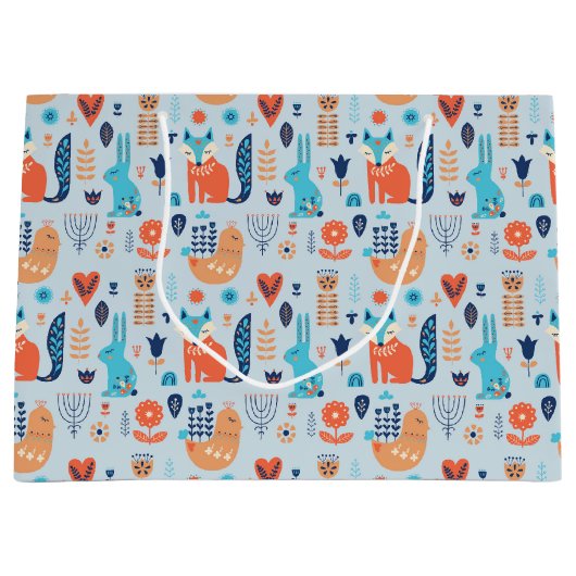 Folk Art Woodland Animal Pattern Groot Cadeauzakje (Voorkant)