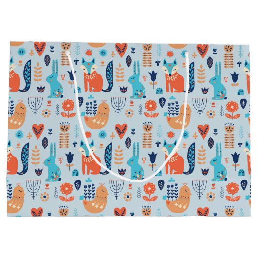 Folk Art Woodland Animal Pattern Groot Cadeauzakje (Achterkant)