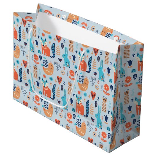 Folk Art Woodland Animal Pattern Groot Cadeauzakje (Voorkant Gekanteld)