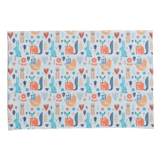 Folk Art Woodland Animal Pattern Kussensloop (Voorkant-Rechts)