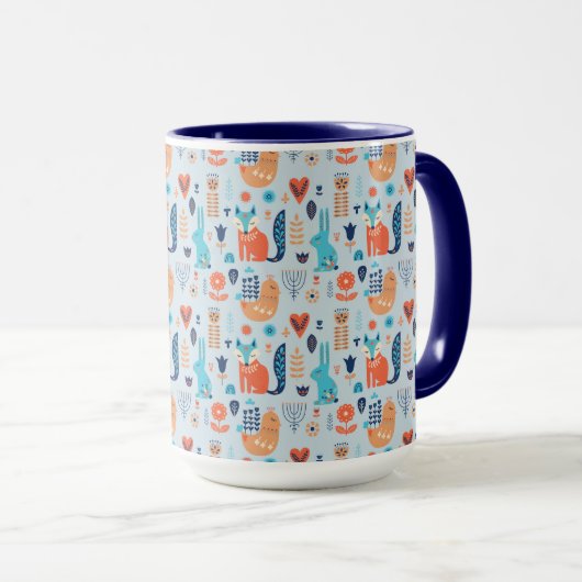 Folk Art Woodland Animal Pattern Mok (Voorkant rechts)