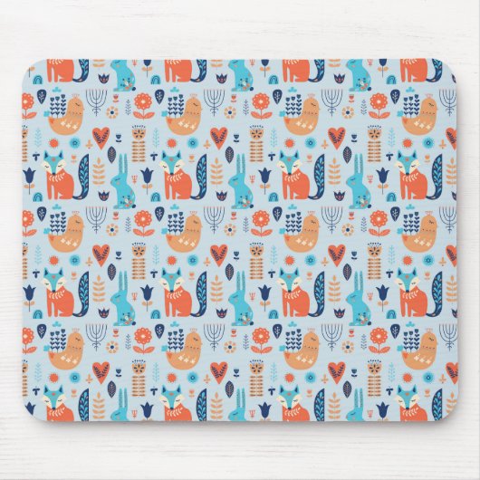 Folk Art Woodland Animal Pattern Muismat (Voorkant)
