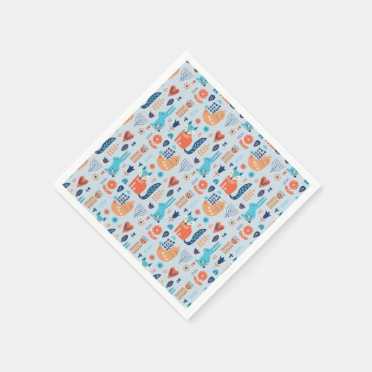 Folk Art Woodland Animal Pattern Servet (Hoek)