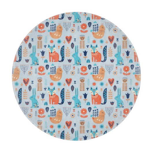 Folk Art Woodland Animal Pattern Snijplank (Voorkant)