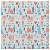 Folk Art Woodland Animal Pattern Stof (Close Up)