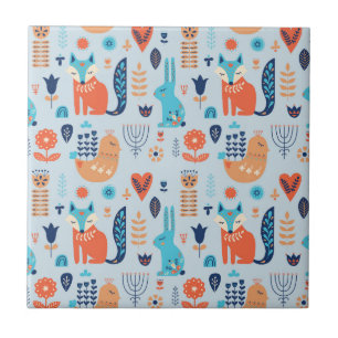 Folk Art Woodland Animal Pattern Tegeltje