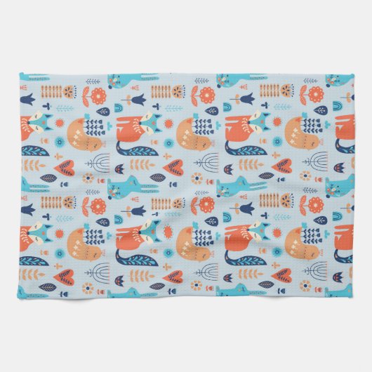 Folk Art Woodland Animal Pattern Theedoek (Horizontaal)