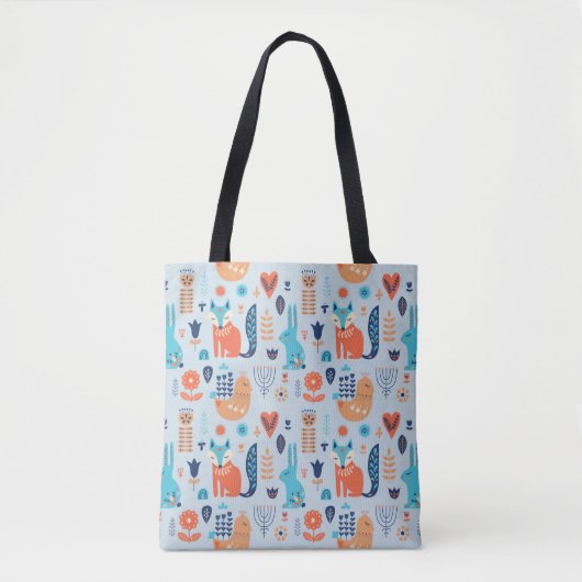 Folk Art Woodland Animal Pattern Tote Bag (Voorkant)