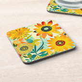  Folk Art Yellow Flowers Bier Onderzetter (Linkerzijde)