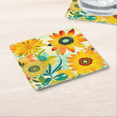 Folk Art Yellow Flowers Kartonnen Onderzetters (Schuin)