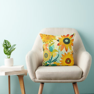  Folk Art Yellow Flowers Kussen