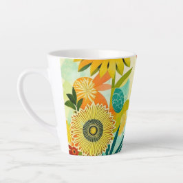  Folk Art Yellow Flowers Latte Mok