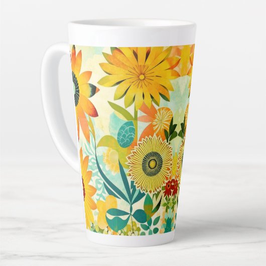 Folk Art Yellow Flowers Latte Mok (Linkerhoek)