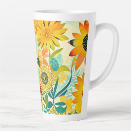  Folk Art Yellow Flowers Latte Mok