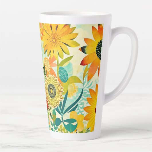 Folk Art Yellow Flowers Latte Mok (Rechts)