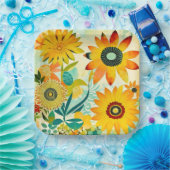  Folk Art Yellow Flowers Papieren Bordje (Feest)