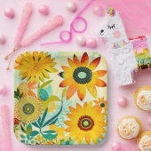  Folk Art Yellow Flowers Papieren Bordje (Feest)