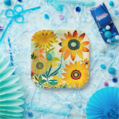  Folk Art Yellow Flowers Papieren Bordje (Feest)