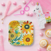  Folk Art Yellow Flowers Papieren Bordje (Feest)