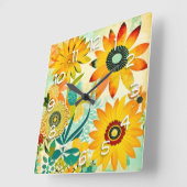  Folk Art Yellow Flowers Vierkante Klok (Hoek)