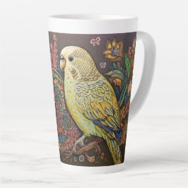 Folk Art Yellow Parkiet met Paisley en bloemen Latte Mok