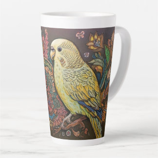 Folk Art Yellow Parkiet met Paisley en bloemen Latte Mok