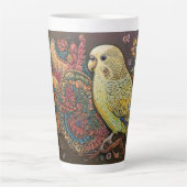 Folk Art Yellow Parkiet met Paisley en bloemen Latte Mok (Voorkant)