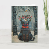 Folk Art Zwarte Kat Briefkaart - Schrijfpapier (Voorkant)