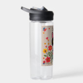 Folk Art Zwarte kat en bloemen gepersonaliseerd Waterfles (Rechts)