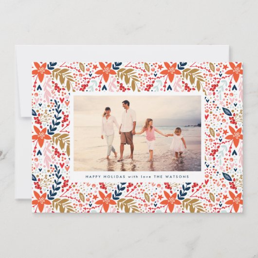 Folk bewerkbare Kerstmis Bloemen Botanische Foto Feestdagenkaart (Voorkant)