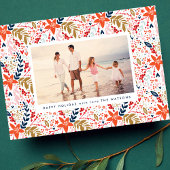 Folk bewerkbare Kerstmis Bloemen Botanische Foto Feestdagenkaart