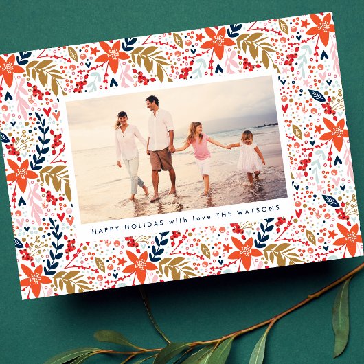 Folk bewerkbare Kerstmis Bloemen Botanische Foto Feestdagenkaart