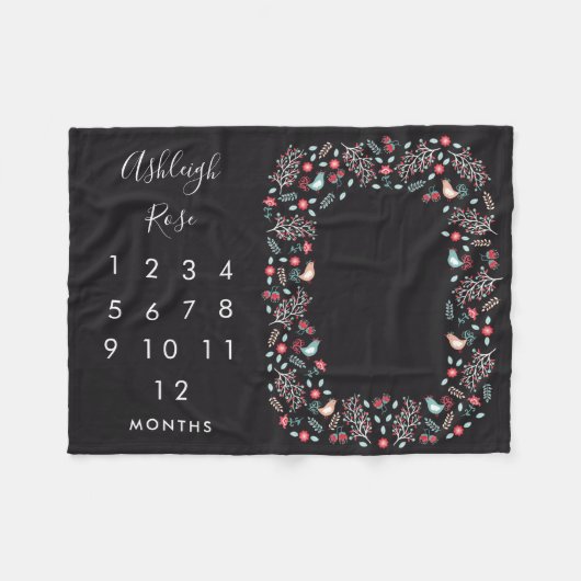 Folk Birds & Flowers Baby Maandelijkse Mijlpaal Fleece Deken (Voorkant (Horizontaal))