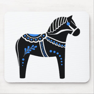 Folk Black/white/blue Dala horse, Folk Friesian Muismat