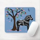 Folk black/white Dala horse, Folk Bird/flower Muismat (Met muis)