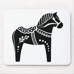 Folk Black/White Dala horse, Folk Friesian Muismat