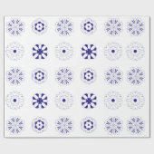 Folk blauwe bloemen patroon cadeaupapier (Vlak)