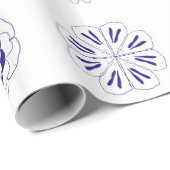 Folk blauwe bloemen patroon cadeaupapier (Rol Hoek)