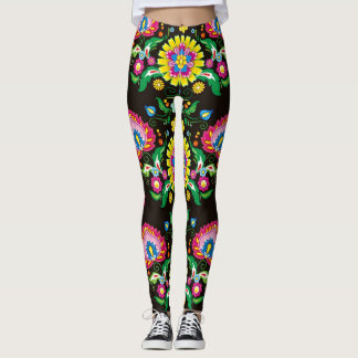Folk bloeipatroon: retro kleurrijke tegels leggings