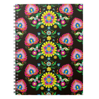 Folk bloeipatroon: retro kleurrijke tegels notitieboek
