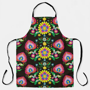 Folk bloeipatroon: retro kleurrijke tegels schort