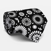 Folk Bloem Zwart en Wit Zonnebloem Boho Chic Stropdas (Opgerold)