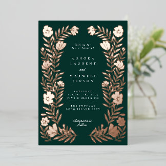 Folk Bloemen Botanisch Lijst Bruiloft Folie Uitnodiging