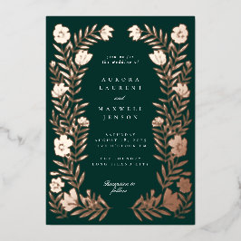 Folk Bloemen Botanisch Lijst Bruiloft Folie Uitnodiging