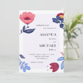 Folk Bloemen Botanische Kleurrijke Bruiloft Kaart (Staand voorkant)