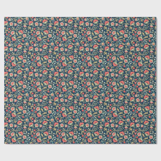 Folk Bloemen Kleurrijk: Hand Getrokken Naadloos Cadeaupapier (Vlak)