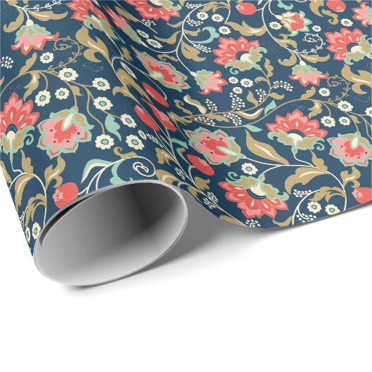 Folk Bloemen Kleurrijk: Hand Getrokken Naadloos Cadeaupapier (Rol Hoek)