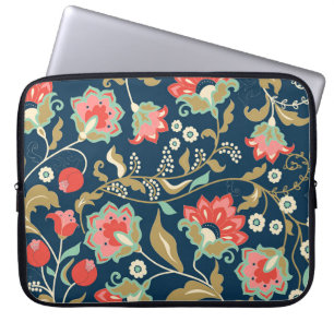 Folk Bloemen Kleurrijk: Hand Getrokken Naadloos Laptop Sleeve